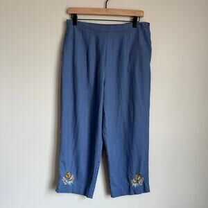 Sag Harbor Women's Pants Petite Medium Linen Embroidered Denim Ankle Vintage
